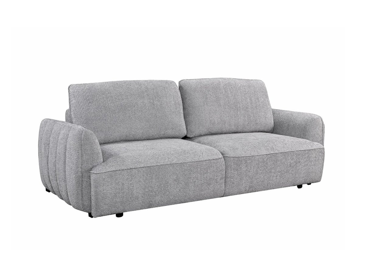 Canapé droit 3 places convertible avec coffre en tissu bouclette gris LAUDINE - DécoInParis