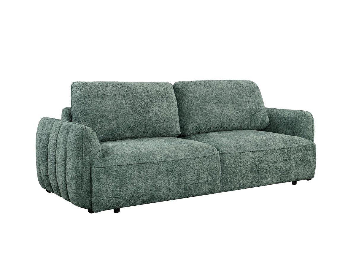 Canapé droit 3 places convertible avec coffre en tissu bouclette vert LAUDINE - DécoInParis