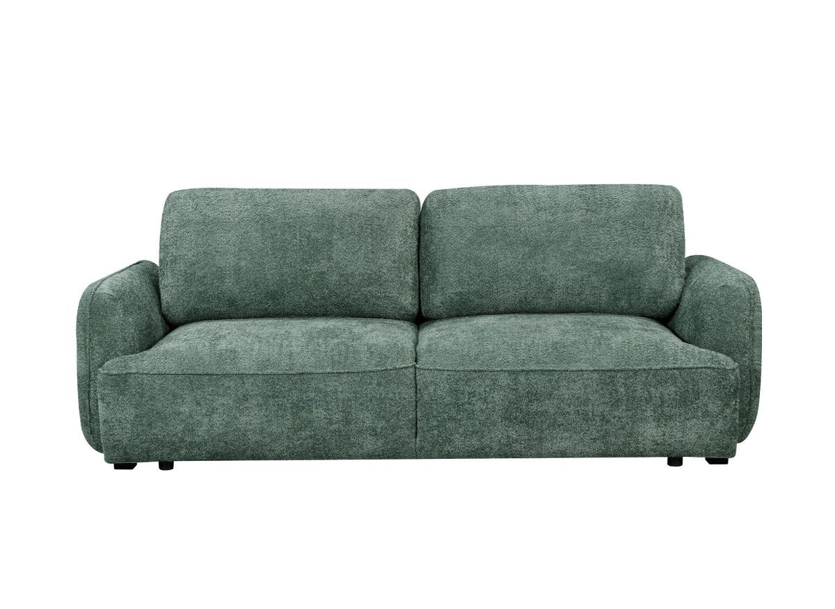 Canapé droit 3 places convertible avec coffre en tissu bouclette vert LAUDINE - DécoInParis