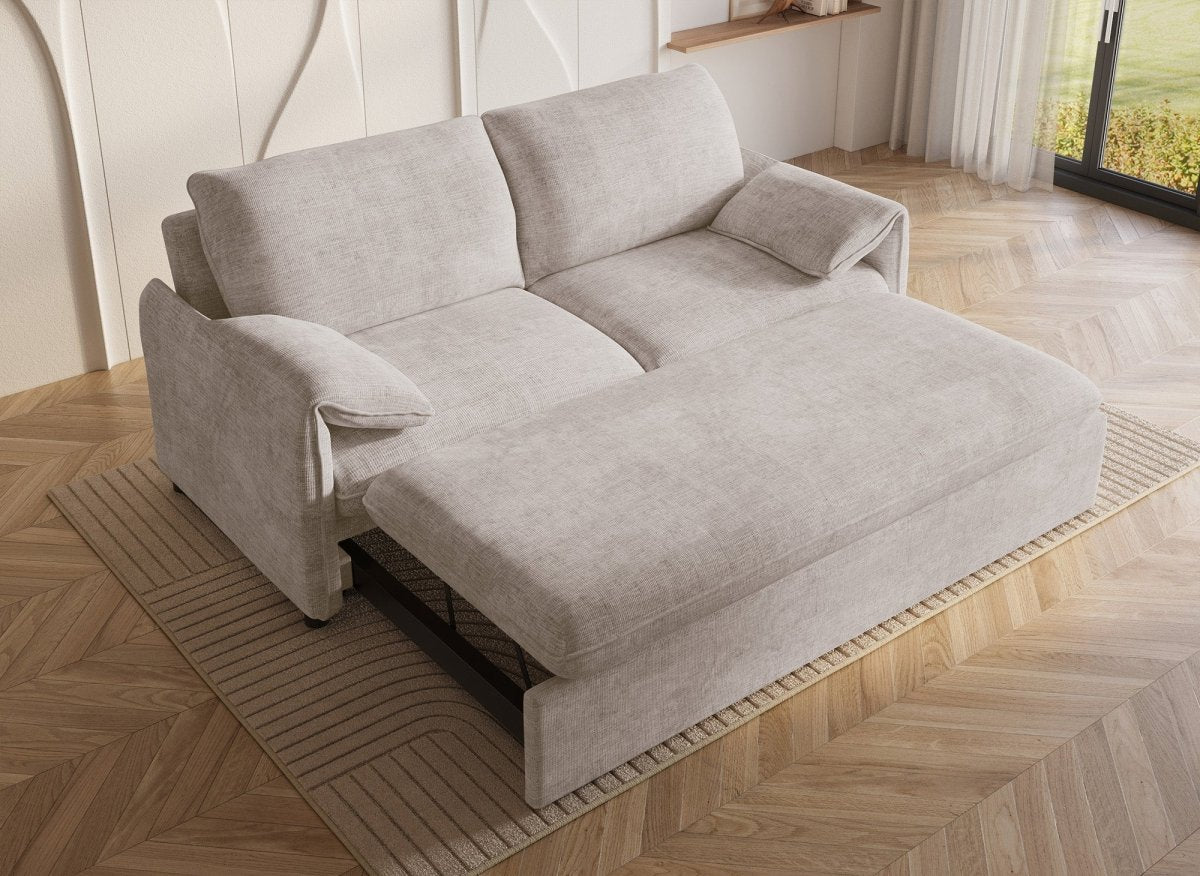 Canapé droit convertible 3 places en velours chiné beige LAMAR - DécoInParis