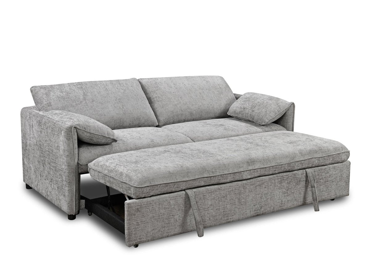 Canapé droit convertible 3 places en velours chiné gris LAMAR - DécoInParis