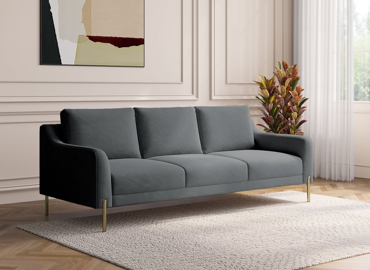 Ensemble canapé 3+1 place en velours gris Chesterfield Ensemble canapé 3+1 place en velours gris Chesterfield