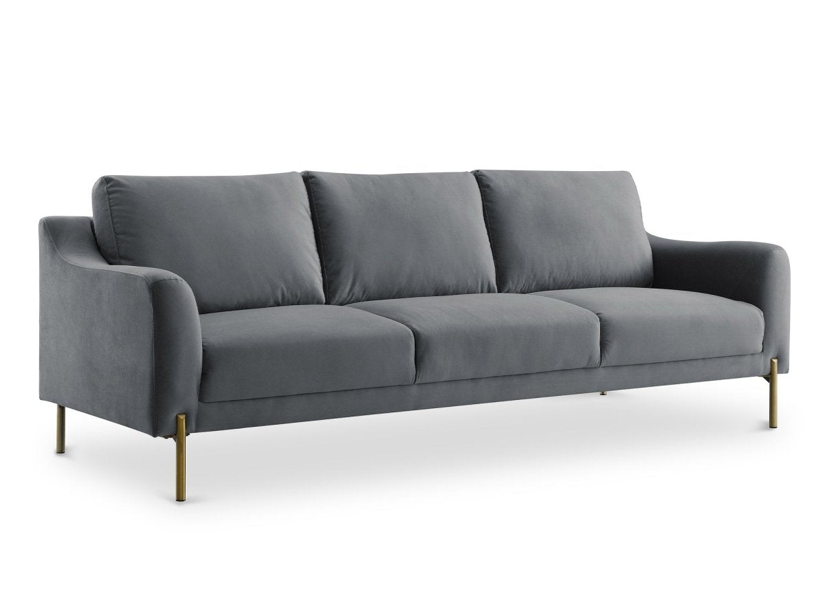 Canapé droit fixe 3 places en velours gris CELINE - DécoInParis