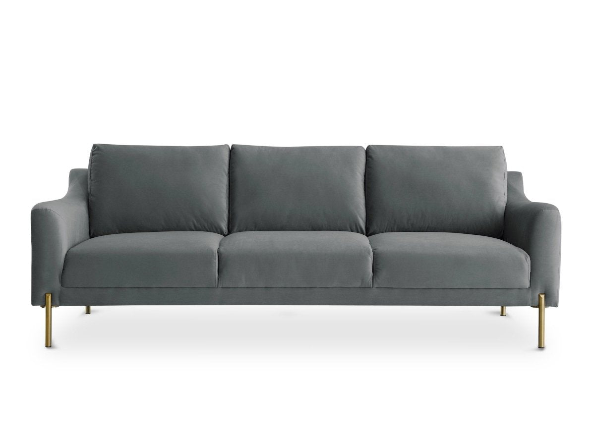 Canapé droit fixe 3 places en velours gris CELINE - DécoInParis