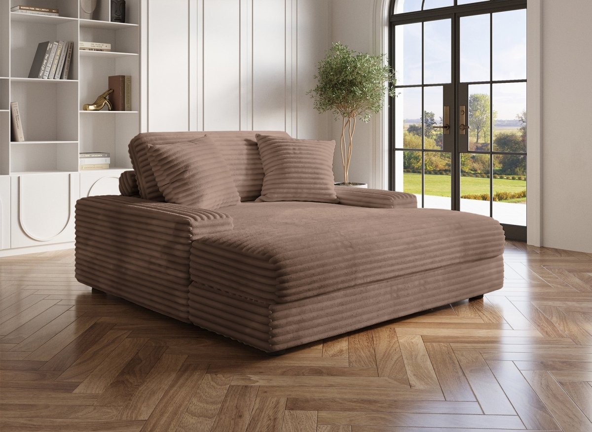 Canapé droit méridienne 1 place en gros côtelé doux taupe DAHO - DécoInParis