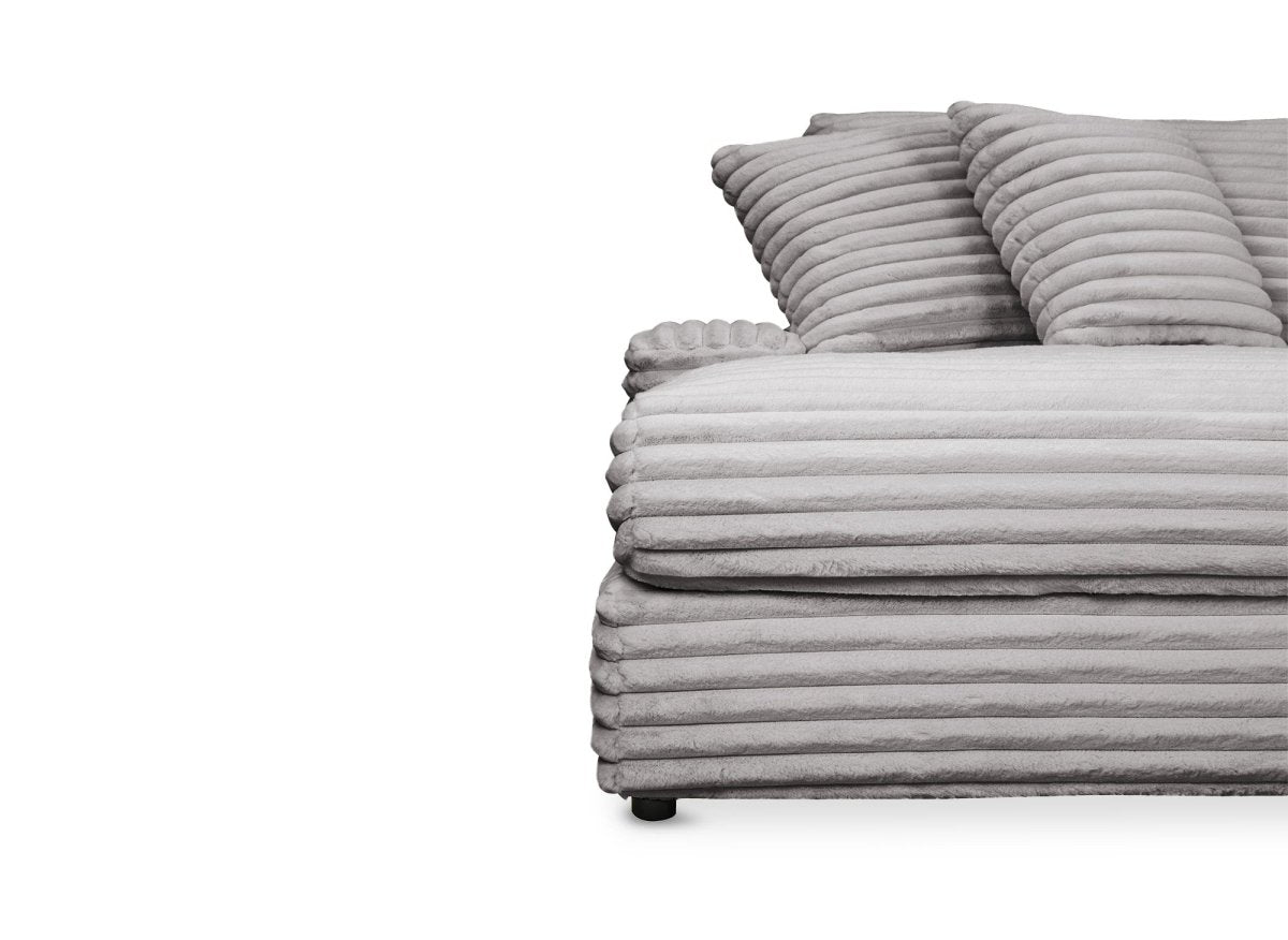 Canapé droit méridienne 2 places en gros côtelé doux gris DAHO - DécoInParis