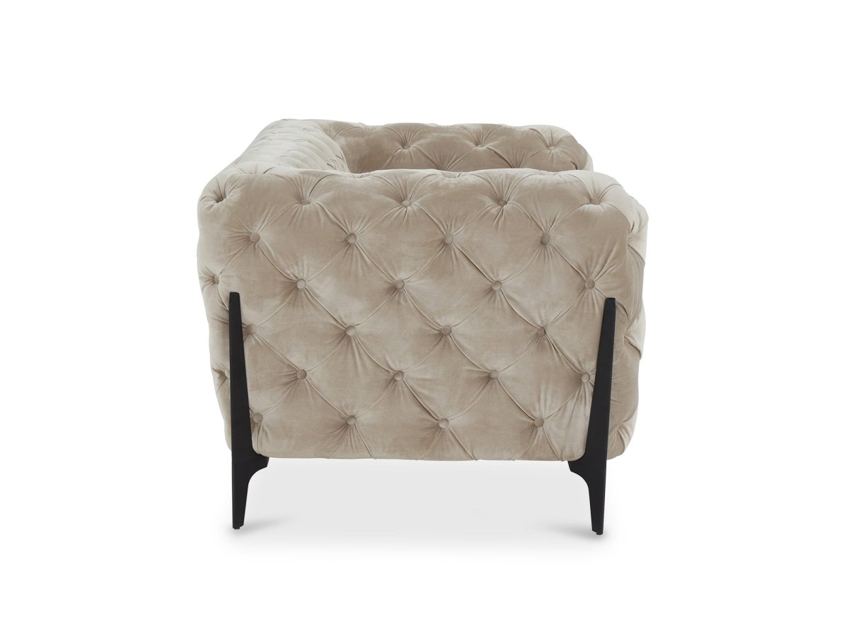 Canapé fixe 2 places capitonné chesterfield velours beige CARMEN - DécoInParis