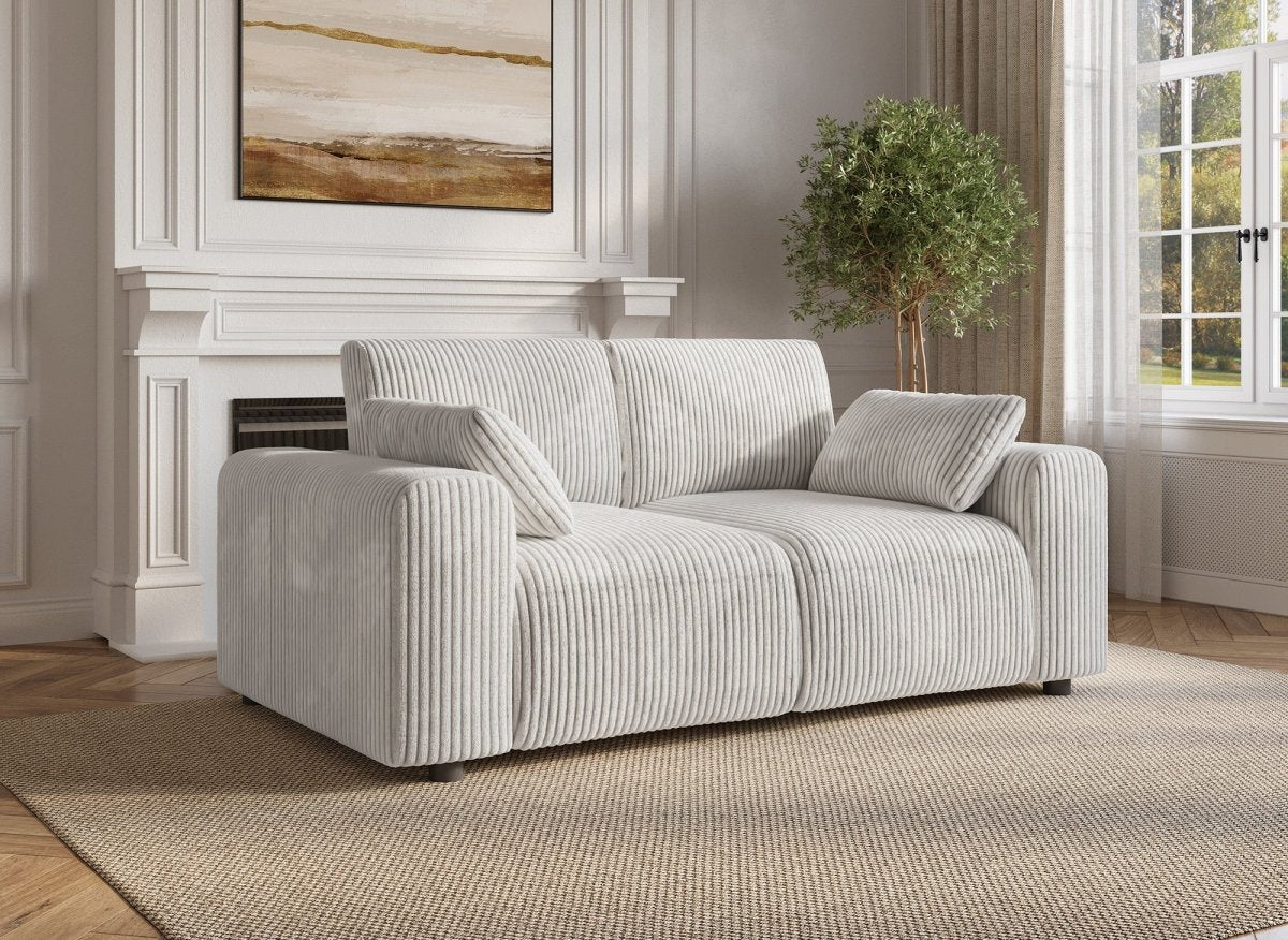 Canapé Convertible 2 Places MATT Velours Côtelé Beige HAPPY GARDEN Neuf