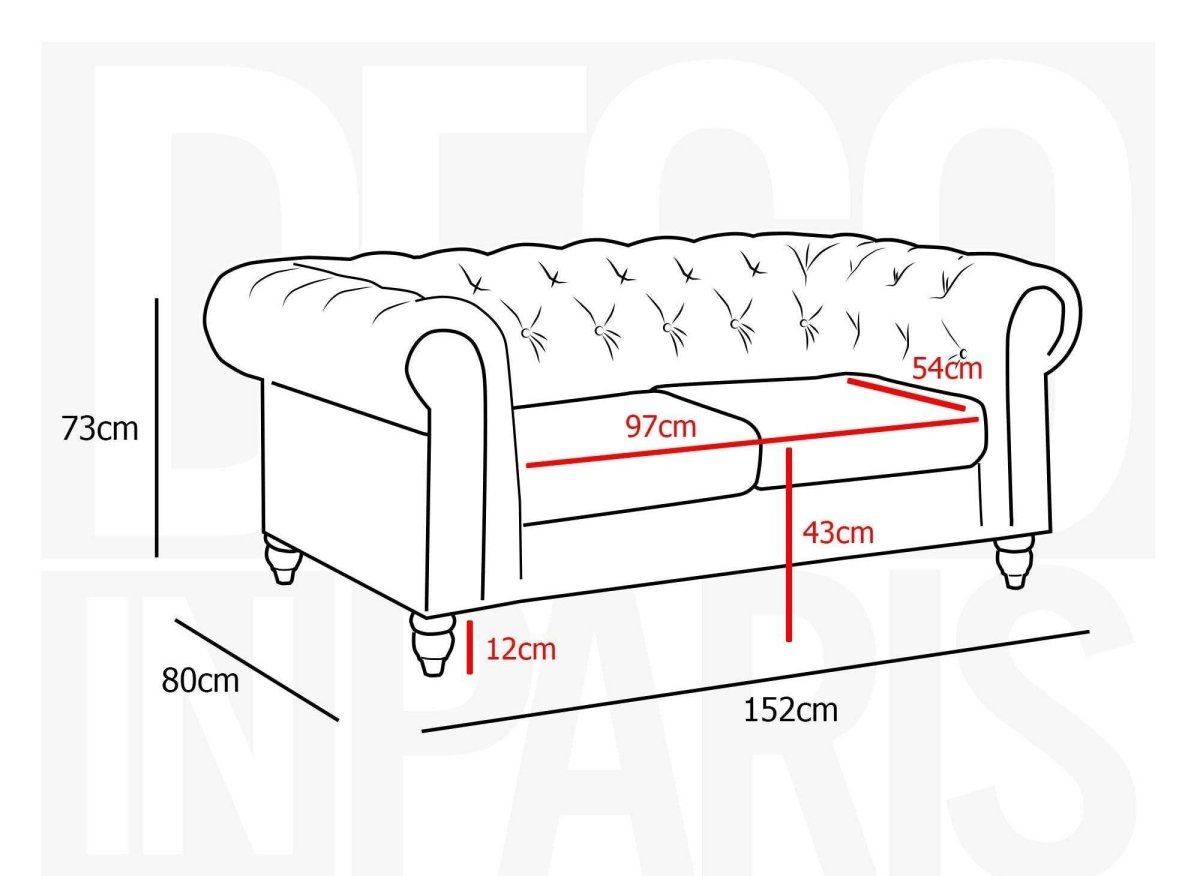 Canapé fixe 2 places velours Gris CHESTERFIELD - DécoInParis
