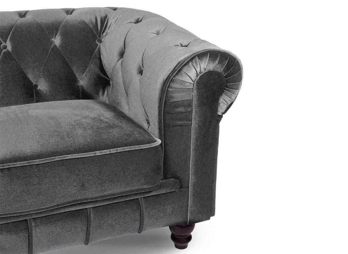 Canapé fixe 2 places velours Gris CHESTERFIELD - DécoInParis