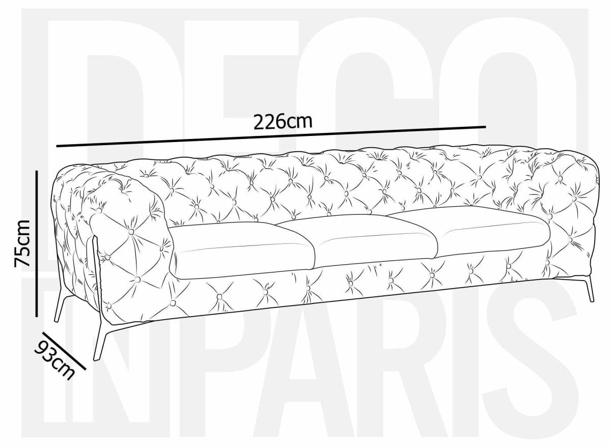 Canapé fixe 3 places capitonné chesterfield velours beige CARMEN - DécoInParis