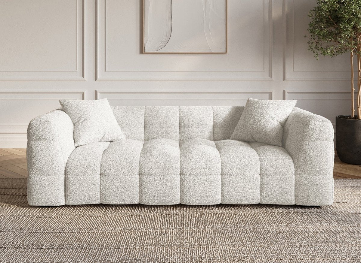 Canapé fixe 3 places effet peau de mouton blanc écru BELLA - DécoInParis