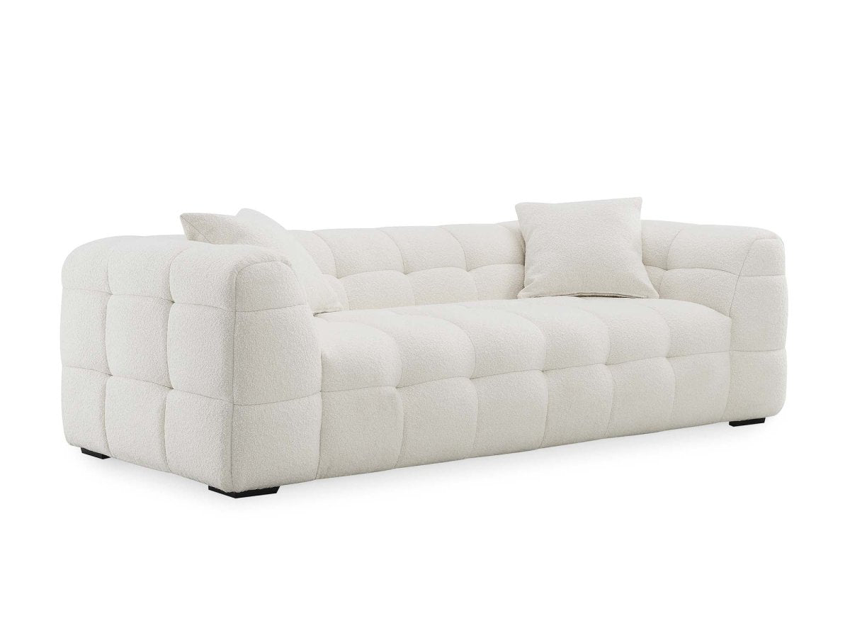 Canapé fixe 3 places effet peau de mouton blanc écru BELLA - DécoInParis