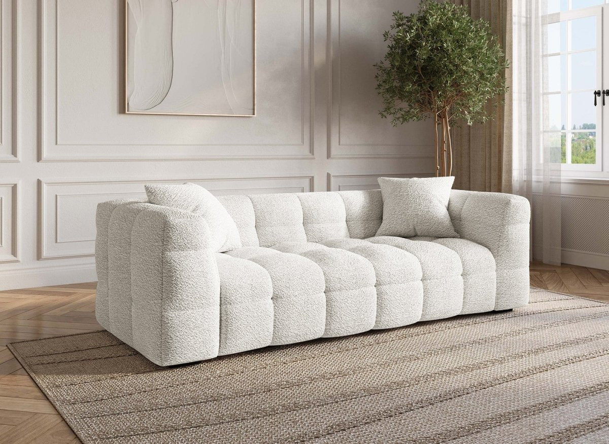 Canapé fixe 3 places effet peau de mouton blanc écru BELLA - DécoInParis