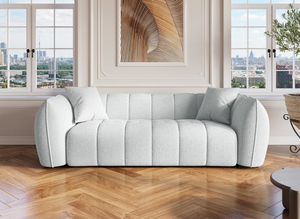 Canapé fixe 3 places effet peau de mouton gris ALISSA - DécoInParis