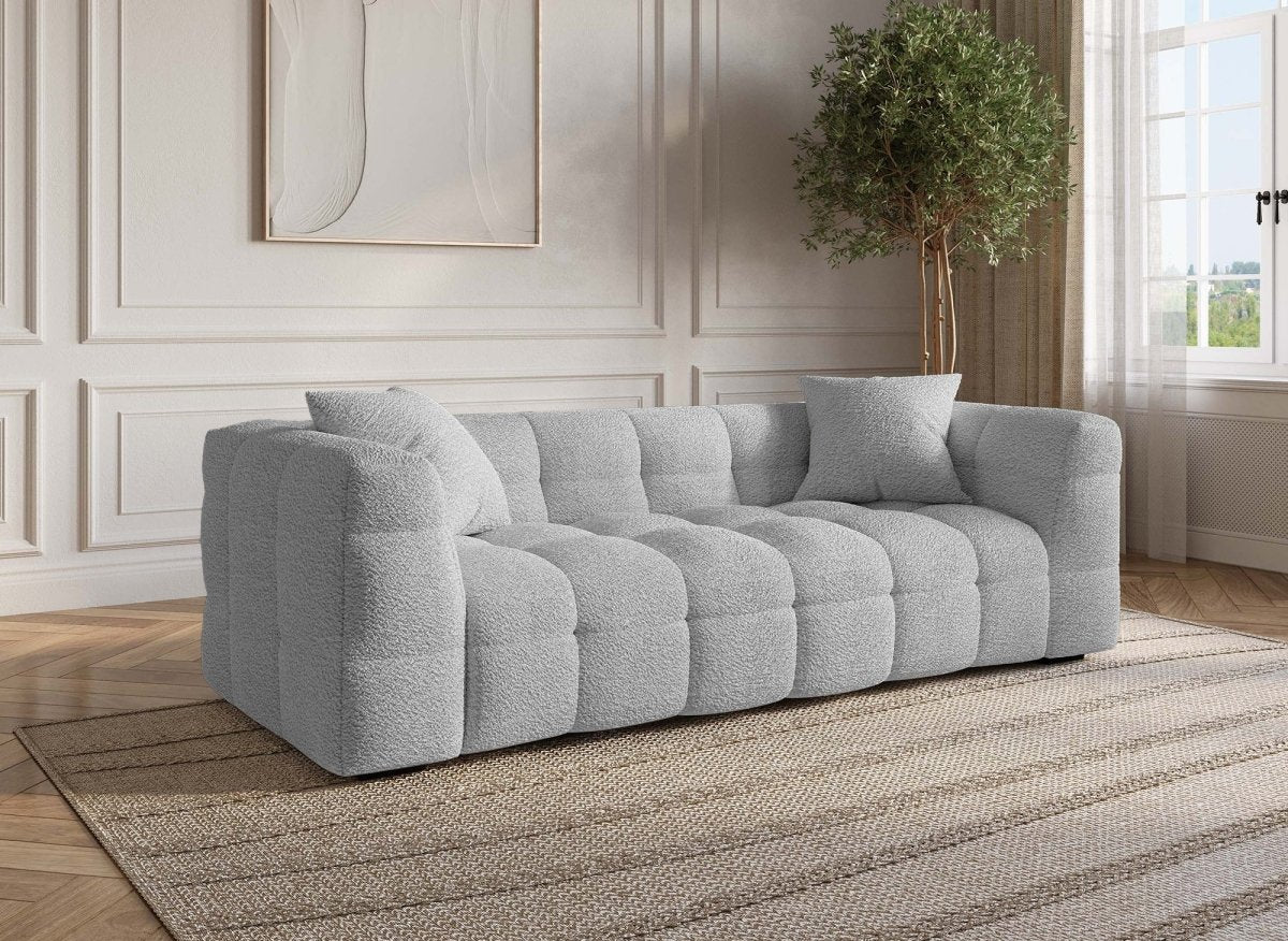 Canapé fixe 3 places effet peau de mouton gris BELLA - DécoInParis