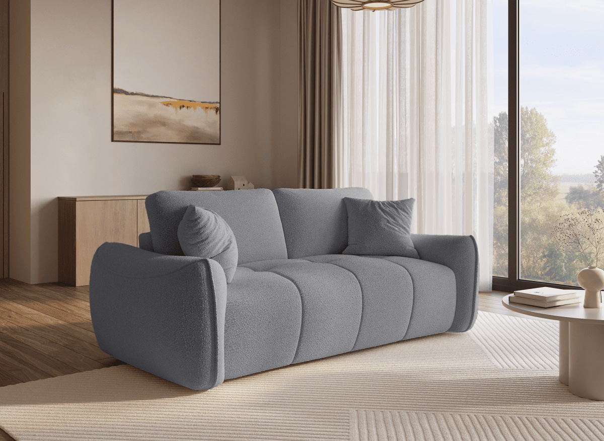 Canapé fixe 3 places en tissu bouclette gris EZRA - DécoInParis