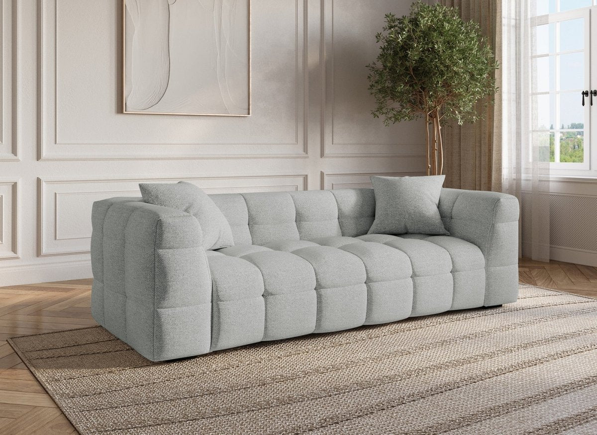 Canapé fixe 3 places en tissu gris BELLA - DécoInParis