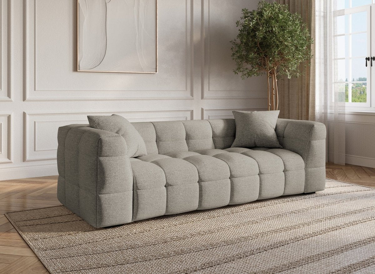 Canapé Fixe 3 Places Gris Taupe – Revêtement Nubuck – Mousse Densité 34
