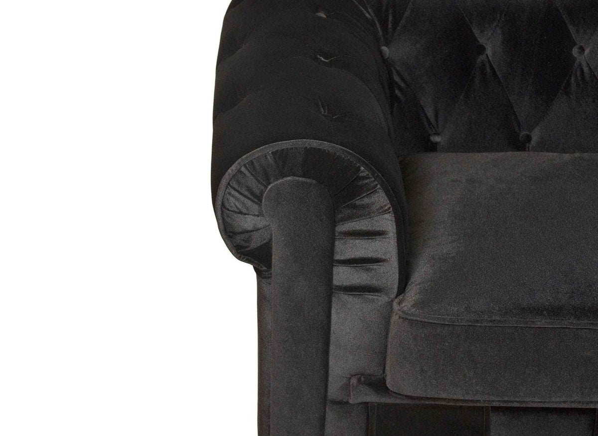Canapé fixe 3 places velours noir CHESTERFIELD - DécoInParis