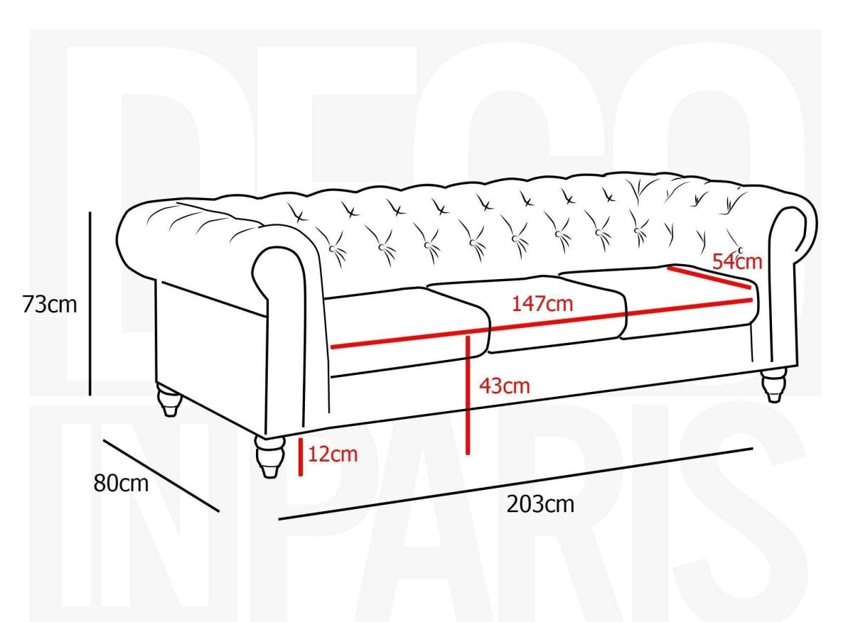 Canapé fixe 3 places velours noir CHESTERFIELD - DécoInParis