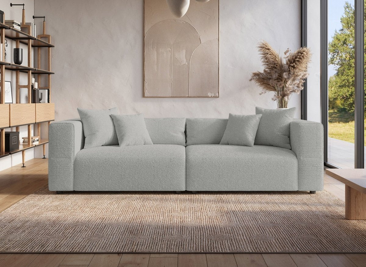 Canapé fixe 4 places effet peau de mouton gris EVELYNE - DécoInParis