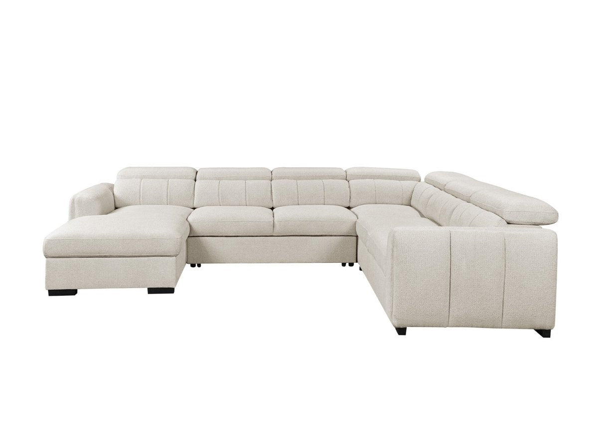 Canapé panoramique convertible avec coffre en tissu texturé beige NAJAH - Angle gauche - DécoInParis