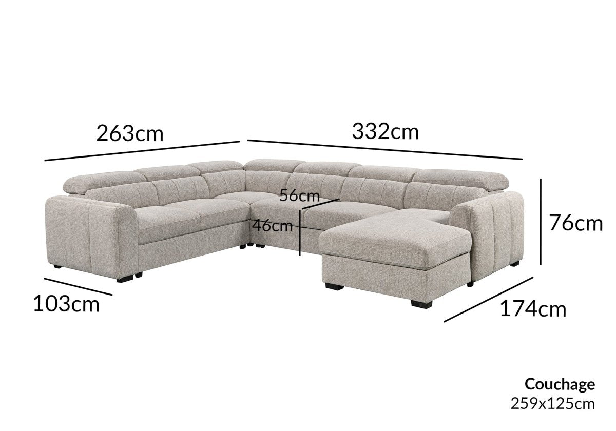 Canapé panoramique convertible avec coffre en tissu texturé taupe NAJAH - Angle droit - DécoInParis