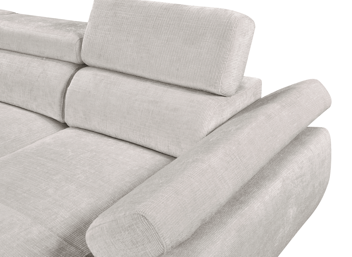 Canapé panoramique convertible avec coffre en velours chiné beige MARIANO - Angle droit - DécoInParis