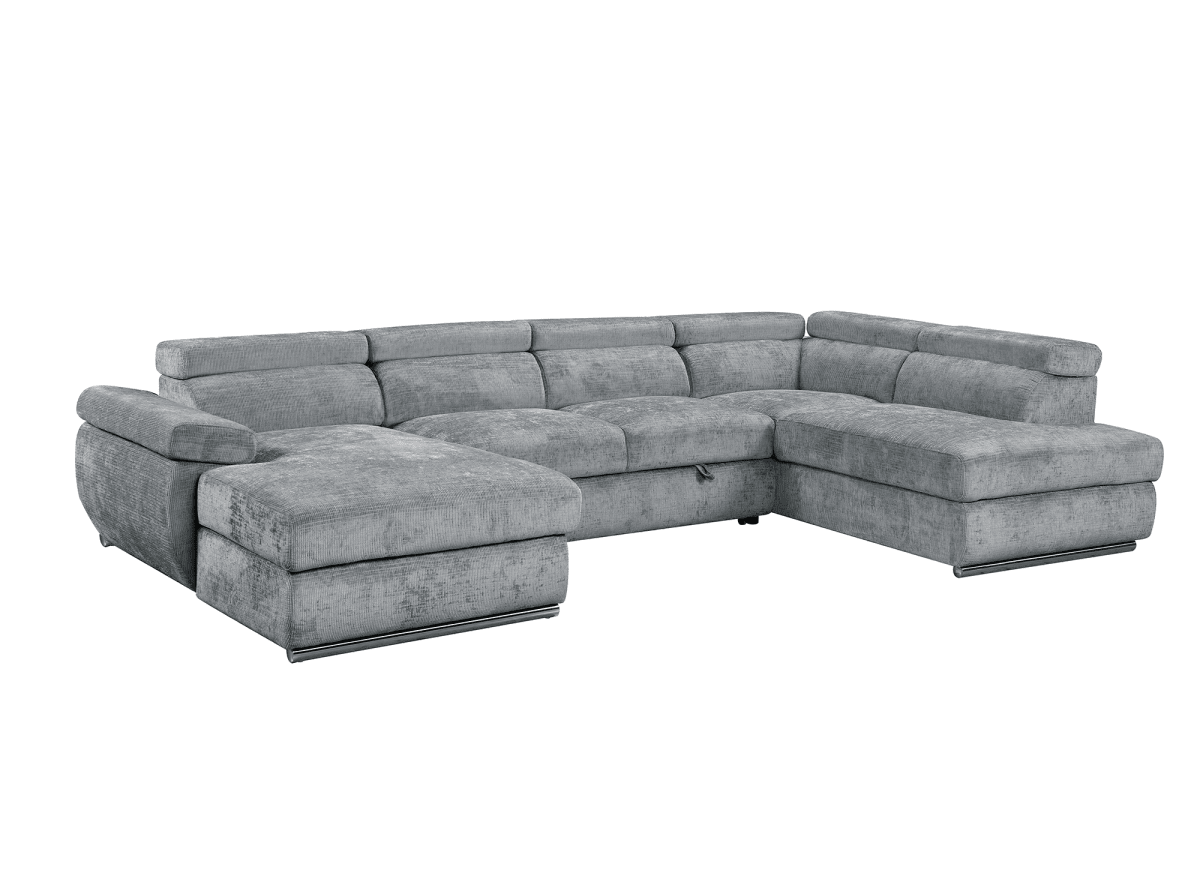 Canapé panoramique convertible avec coffre en velours chiné gris MARIANO - Angle gauche - DécoInParis
