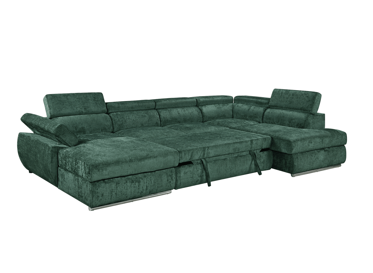 Canapé panoramique convertible avec coffre en velours chiné vert olive MARIANO - Angle gauche - DécoInParis