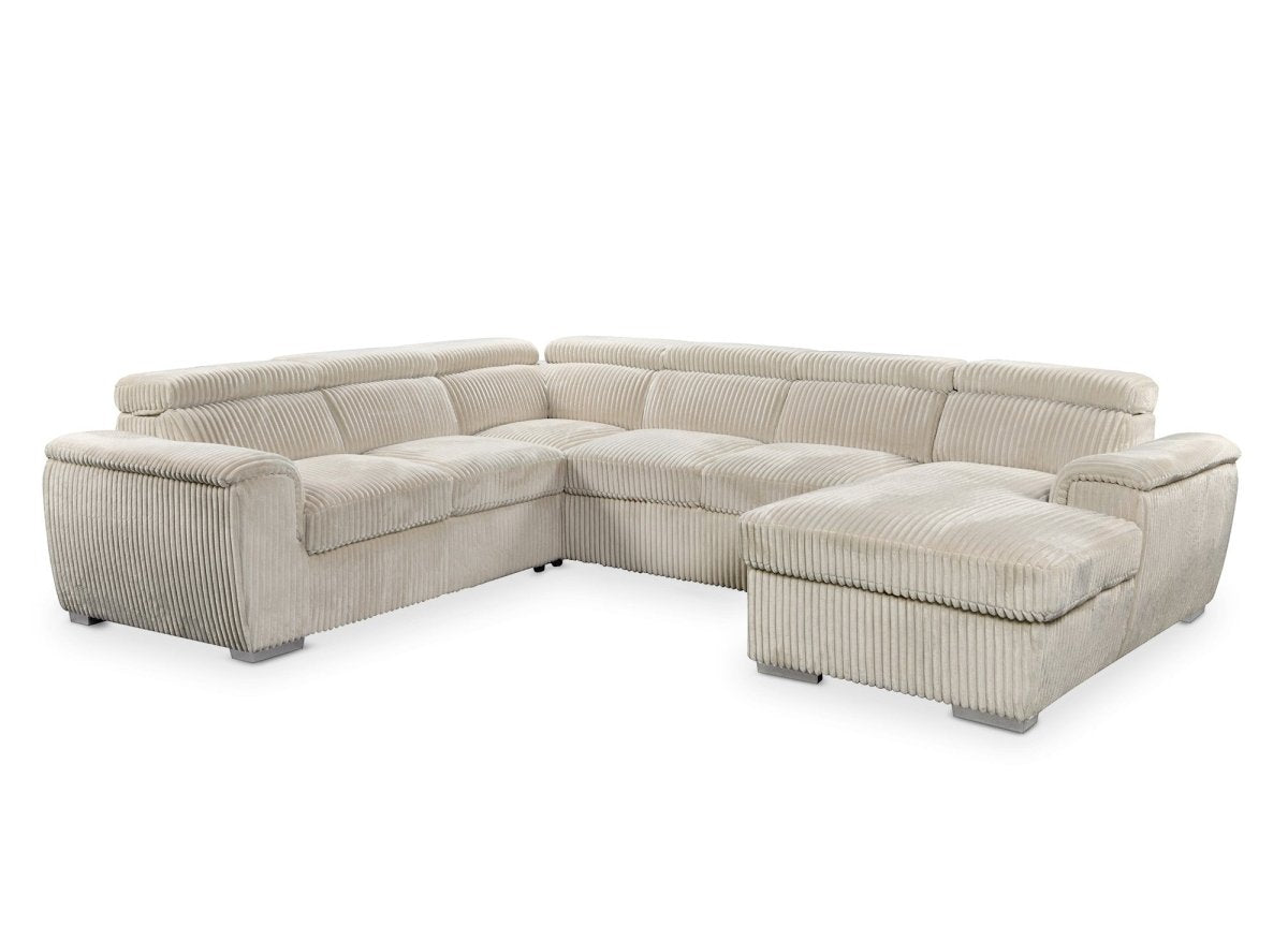 Canapé panoramique convertible avec coffre en velours côtelé épais beige GAELLE - Angle Droit - DécoInParis