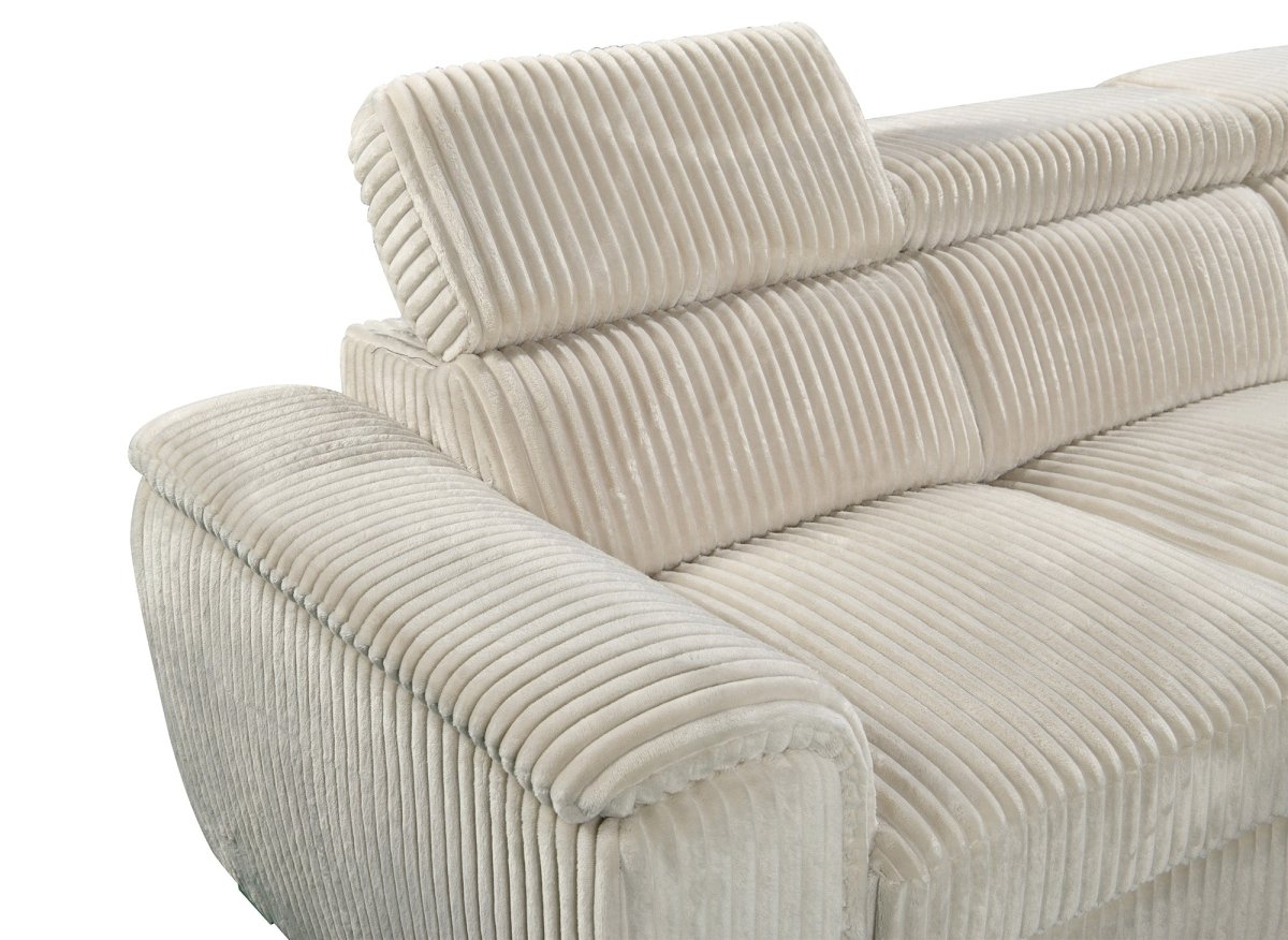 Canapé panoramique convertible avec coffre en velours côtelé épais beige GAELLE - Angle gauche - DécoInParis