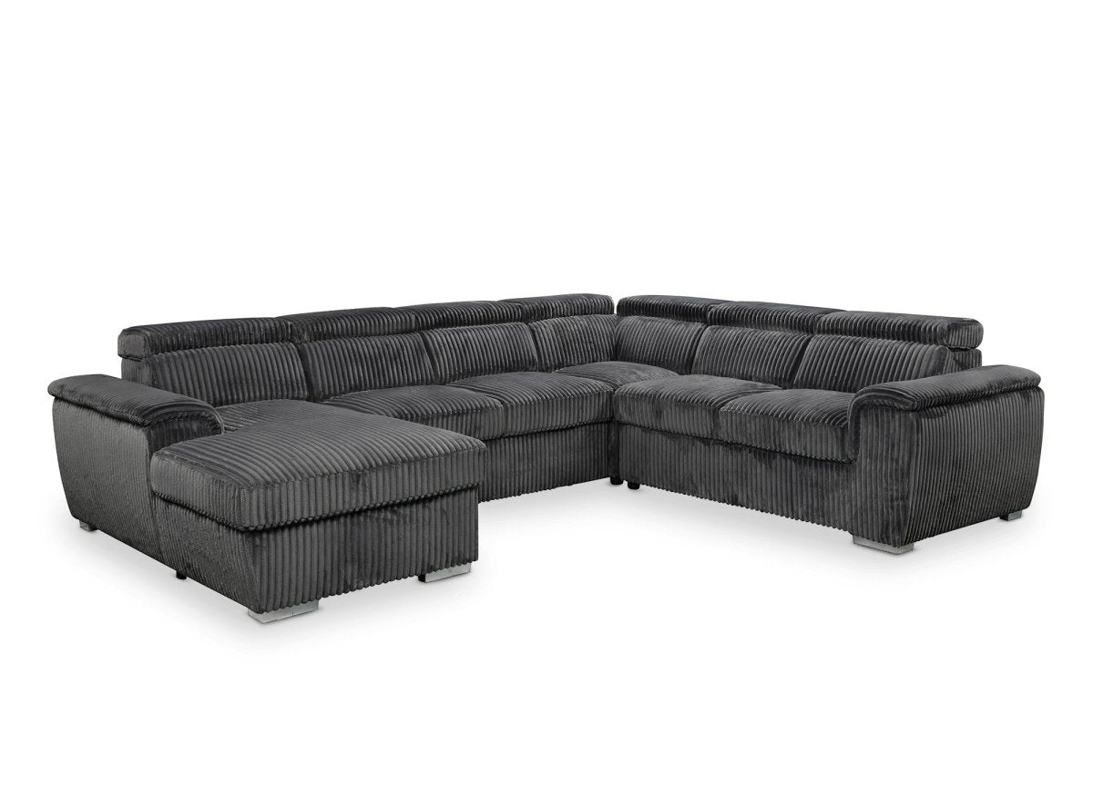 Canapé panoramique convertible avec coffre en velours côtelé épais gris GAELLE - Angle Gauche - DécoInParis