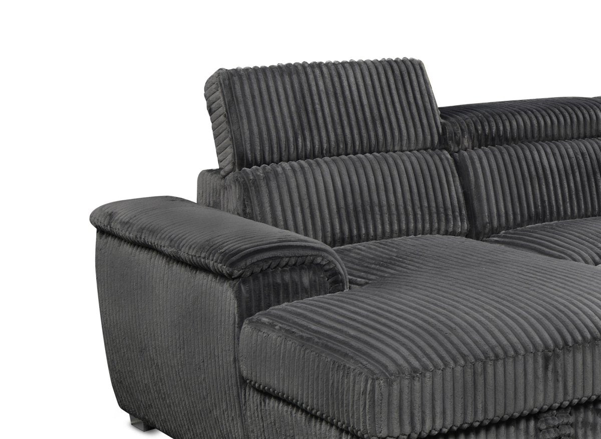 Canapé panoramique convertible avec coffre en velours côtelé épais gris GAELLE - Angle Gauche - DécoInParis