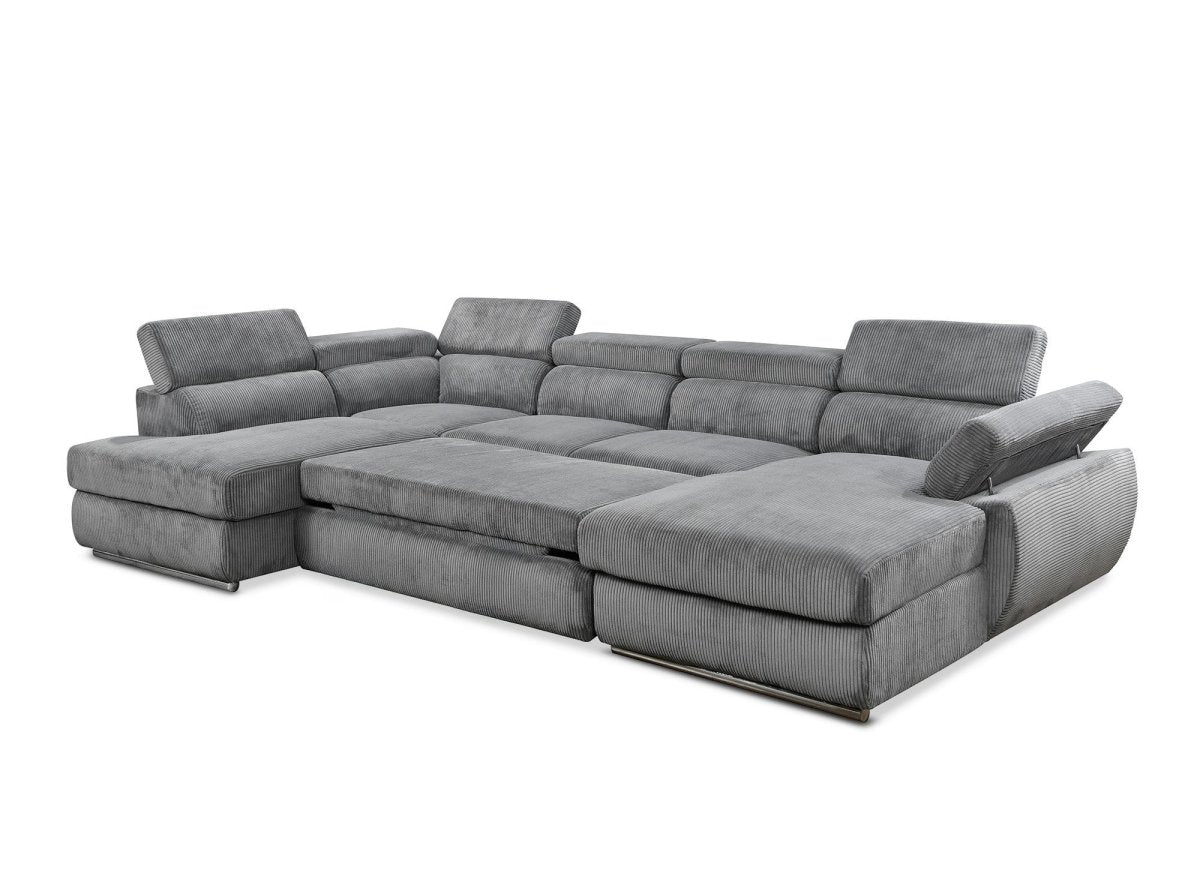 Canapé panoramique convertible avec coffre en velours côtelé épais gris MARIANO - Angle droit - DécoInParis