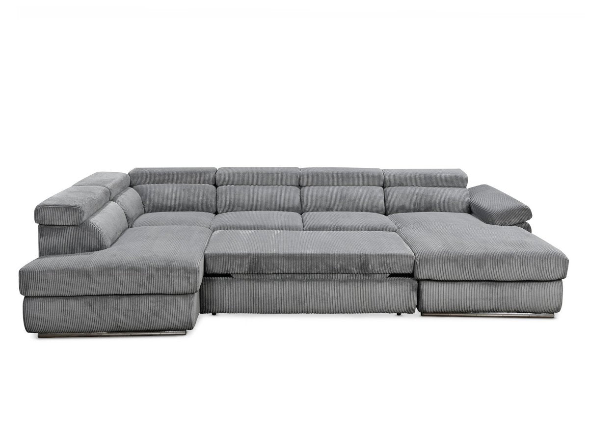 Canapé panoramique convertible avec coffre en velours côtelé épais gris MARIANO - Angle droit - DécoInParis