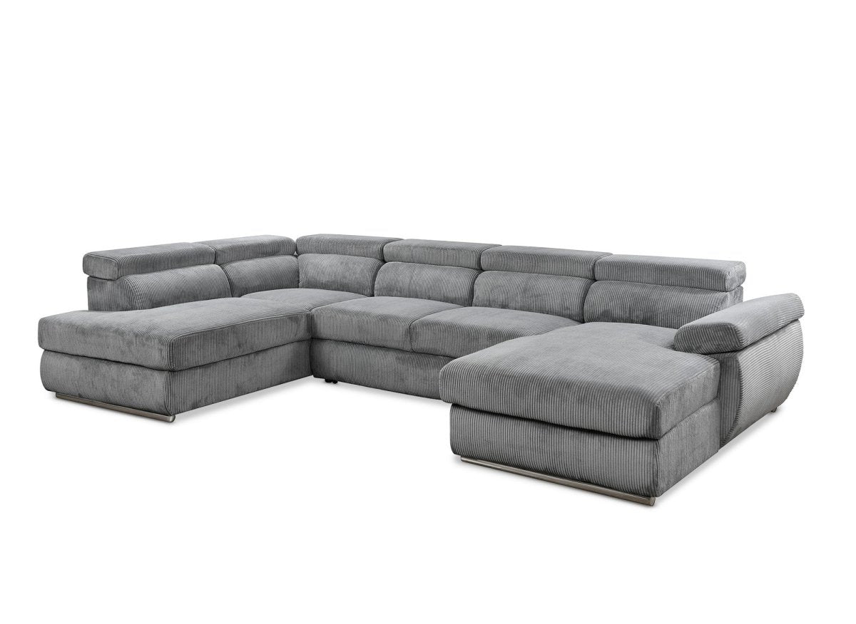 Canapé panoramique convertible avec coffre en velours côtelé épais gris MARIANO - Angle droit - DécoInParis