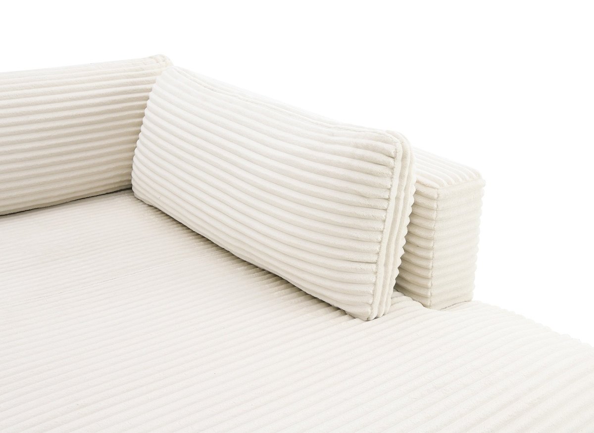 Canapé panoramique convertible avec coffre en velours gros côtelé beige TILDA - Angle droit - DécoInParis