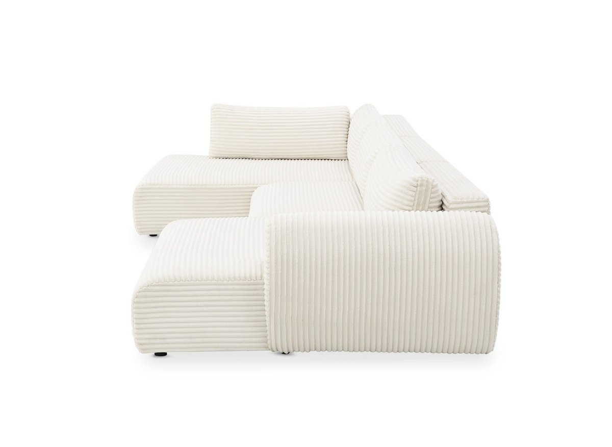 Canapé panoramique convertible avec coffre en velours gros côtelé beige TILDA - Angle gauche - DécoInParis