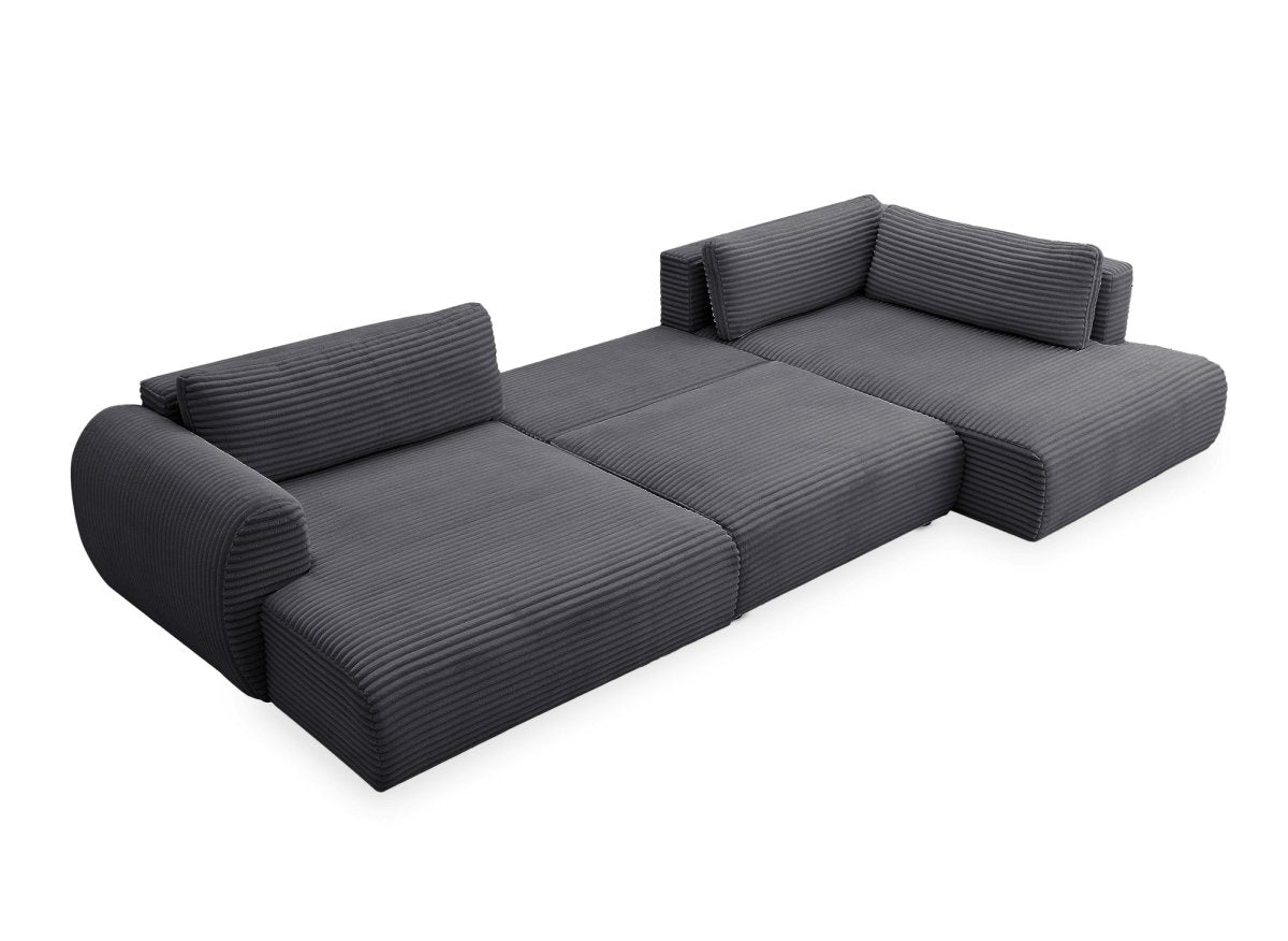 Canapé panoramique convertible avec coffre en velours gros côtelé gris TILDA - Angle droit - DécoInParis