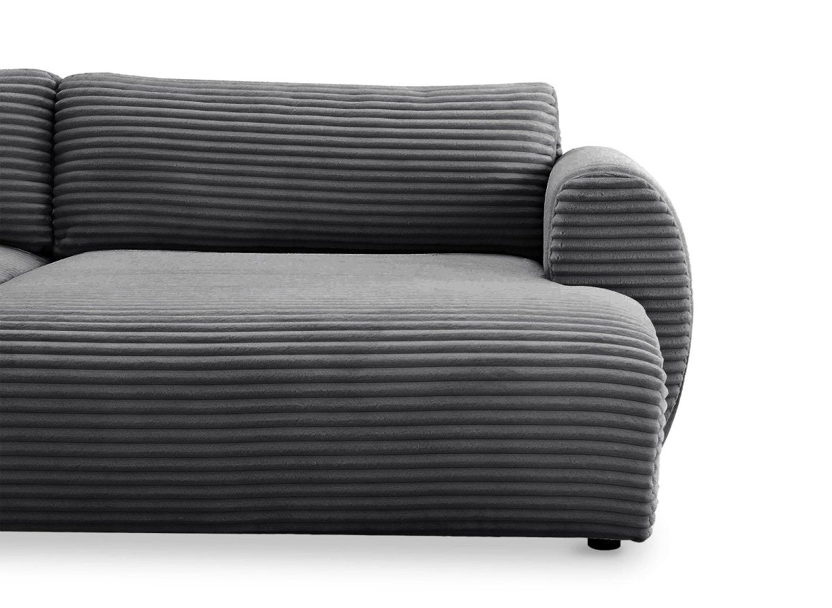 Canapé panoramique convertible avec coffre en velours gros côtelé gris TILDA - Angle gauche - DécoInParis