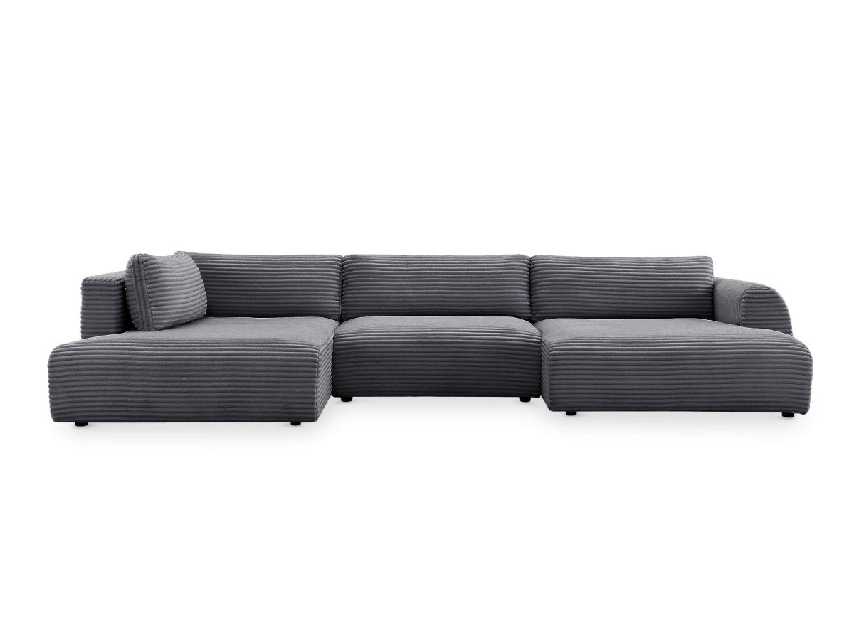 Canapé panoramique convertible avec coffre en velours gros côtelé gris TILDA - Angle gauche - DécoInParis