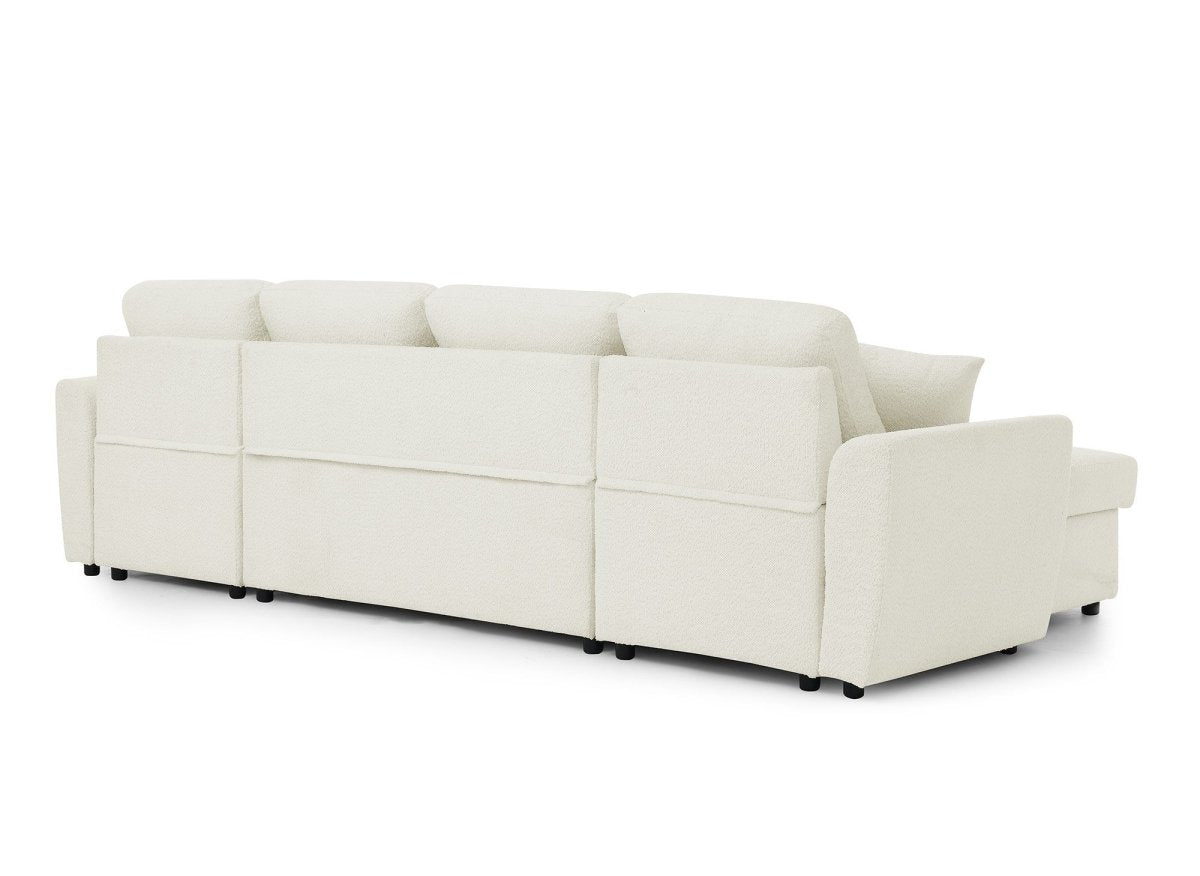 Canapé panoramique convertible avec coffres en tissu bouclette beige ADRYEN - DécoInParis