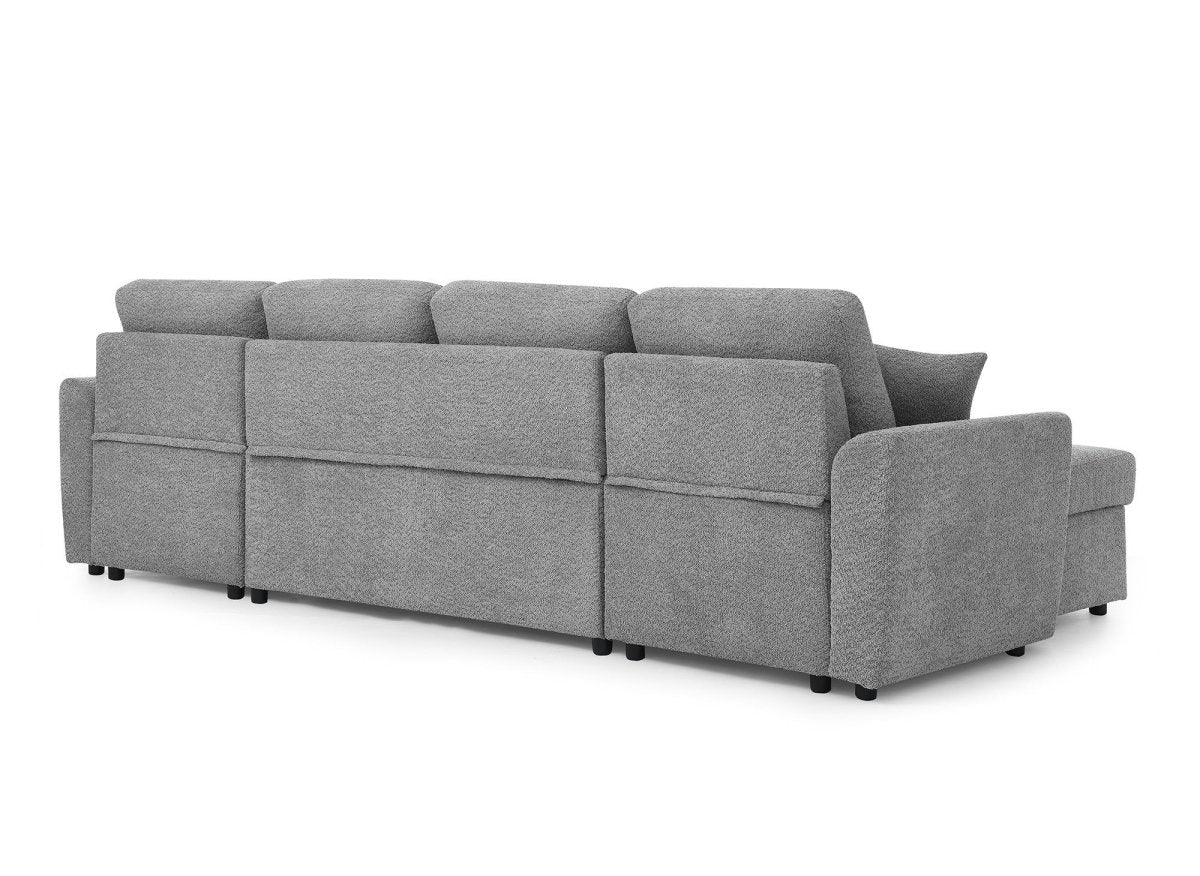 Canapé panoramique convertible avec coffres en tissu bouclette gris ADRYEN - DécoInParis