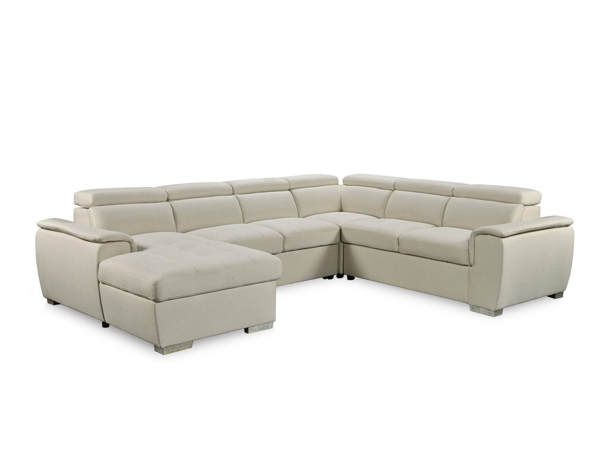 Canapé panoramique convertible coffre de rangement en tissu beige GAELLE - Angle Gauche - DécoInParis