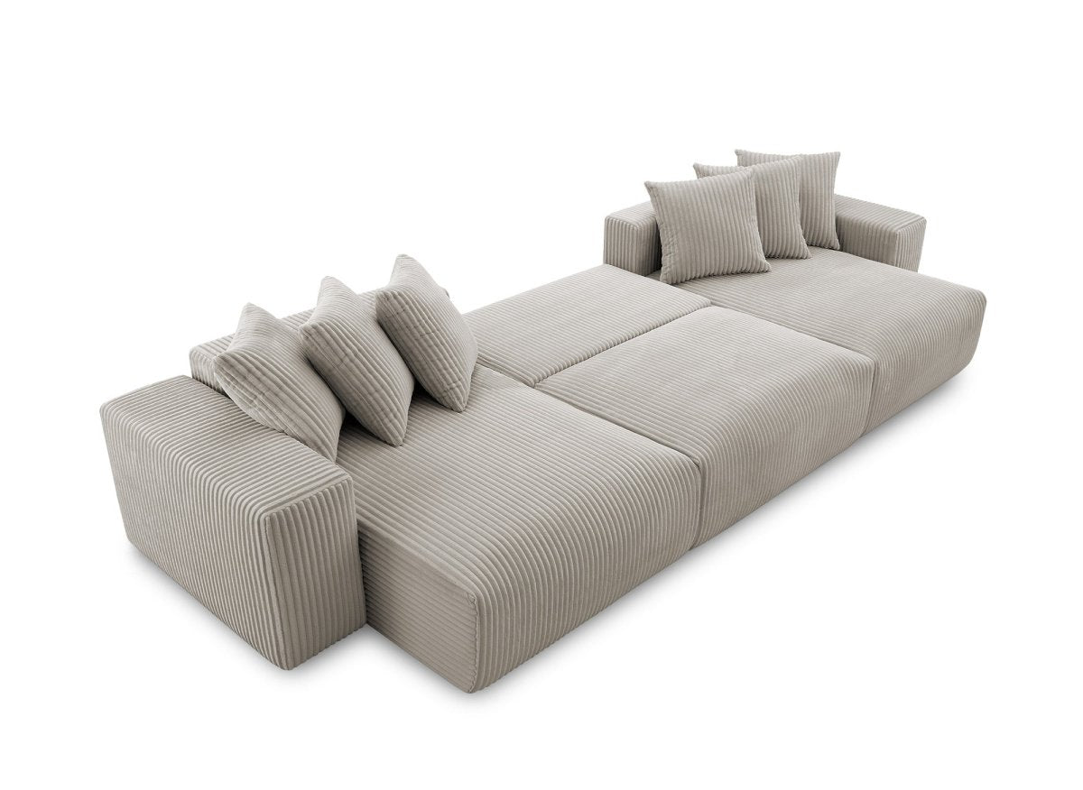 Canapé panoramique réversible convertible avec coffre en velours côtelé épais taupe NOELIA - DécoInParis
