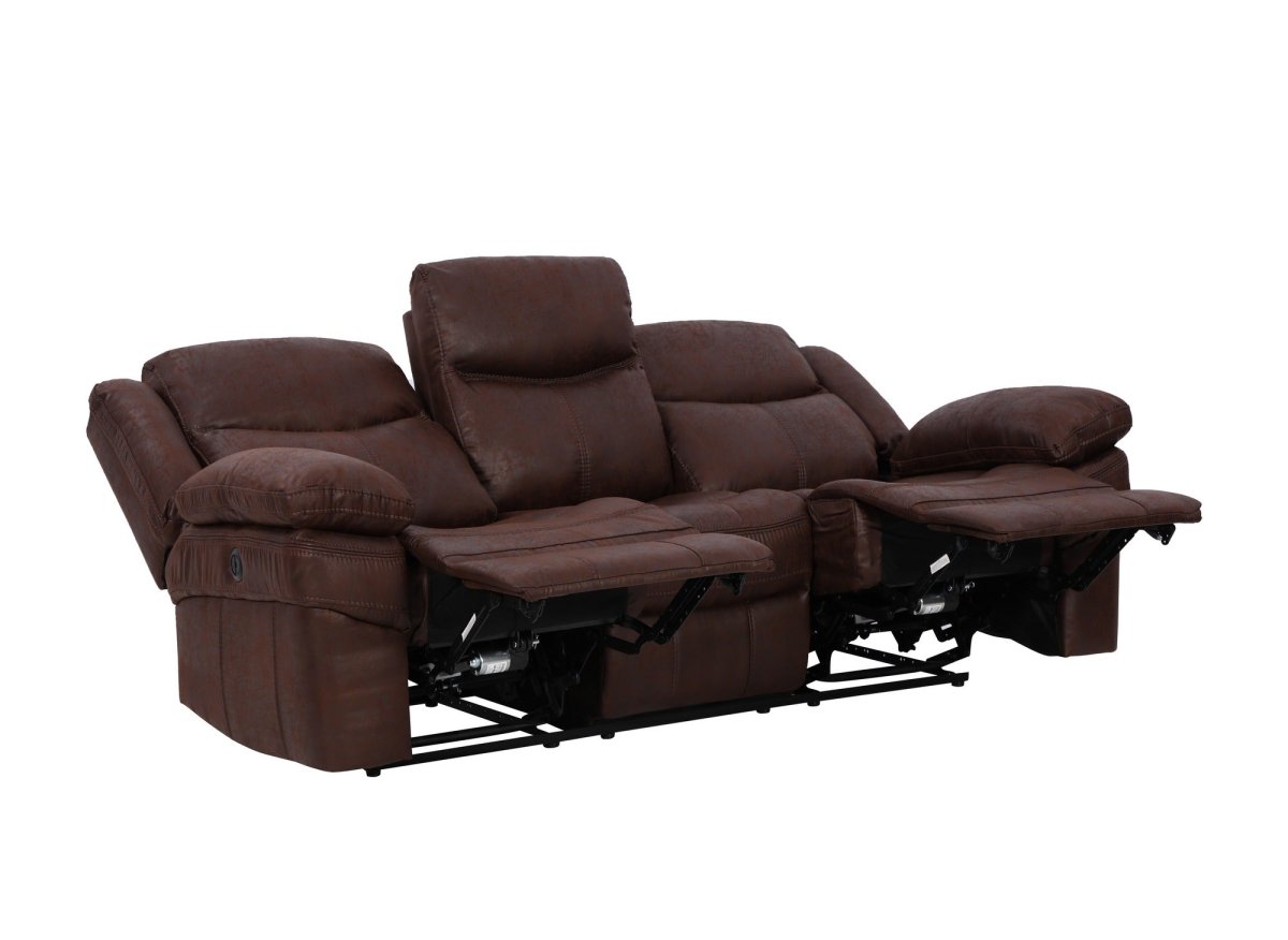 Canapé relax électrique 3 places en tissu microfibre marron ALFRED - DécoInParis