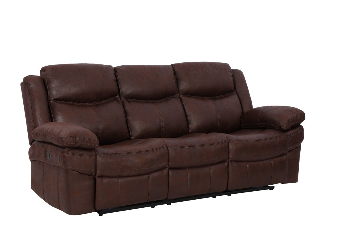 Canapé relax électrique 3 places en tissu microfibre marron ALFRED - DécoInParis