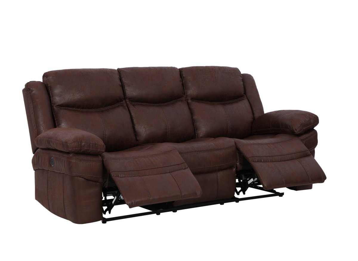 Canapé relax électrique 3 places en tissu microfibre marron ALFRED - DécoInParis